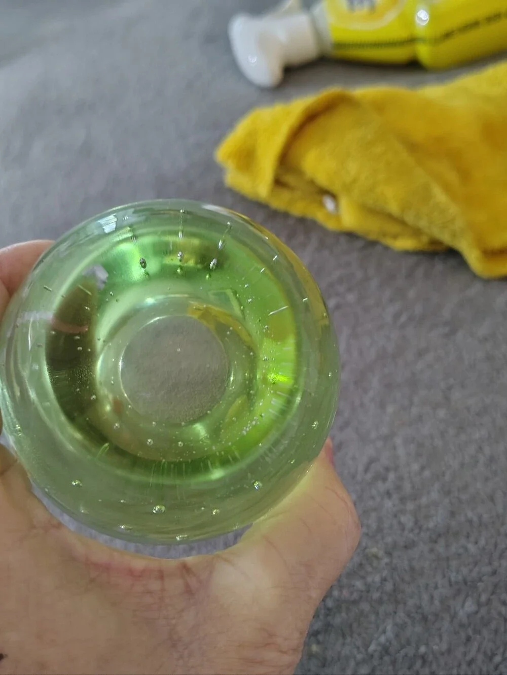 Vintage Handblown Green Glass Votive Holder Historic Bubble Pattern